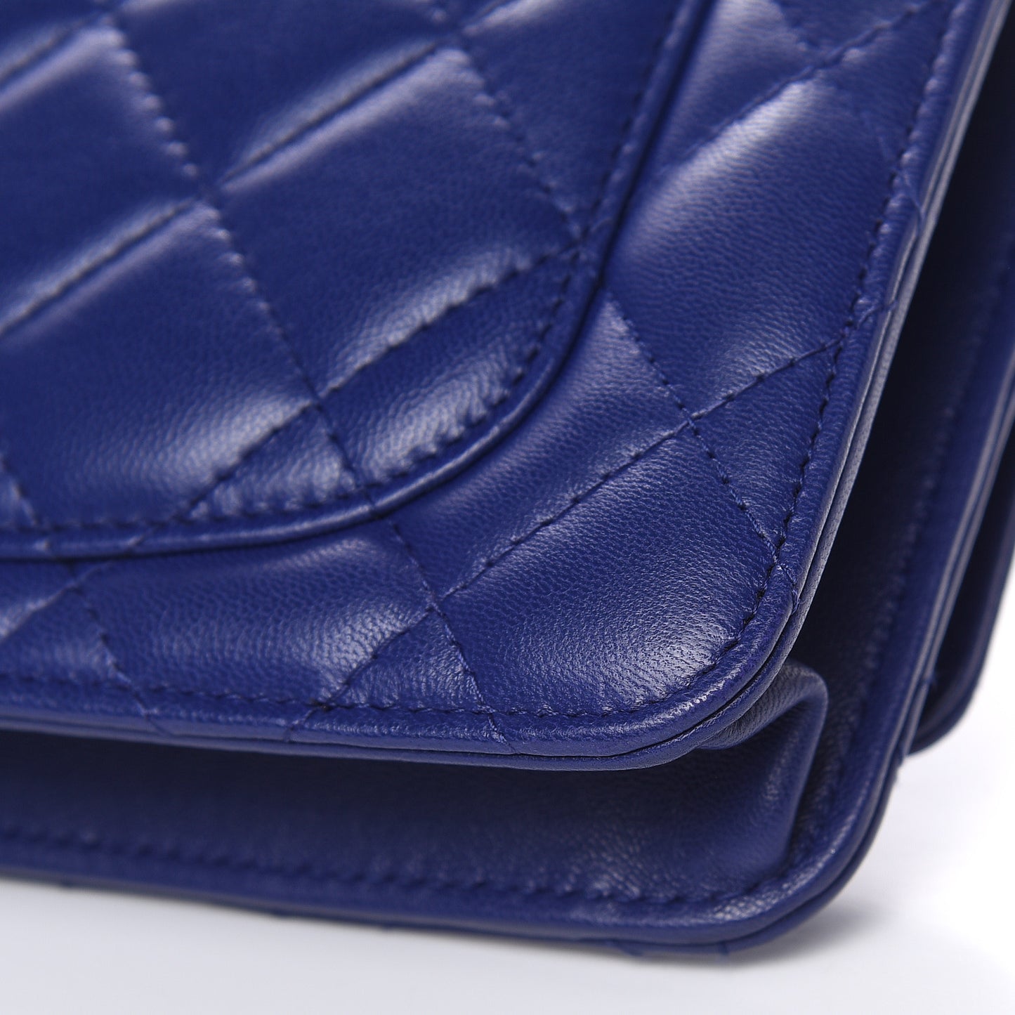 Lambskin Quilted Wallet On Chain WOC Blue