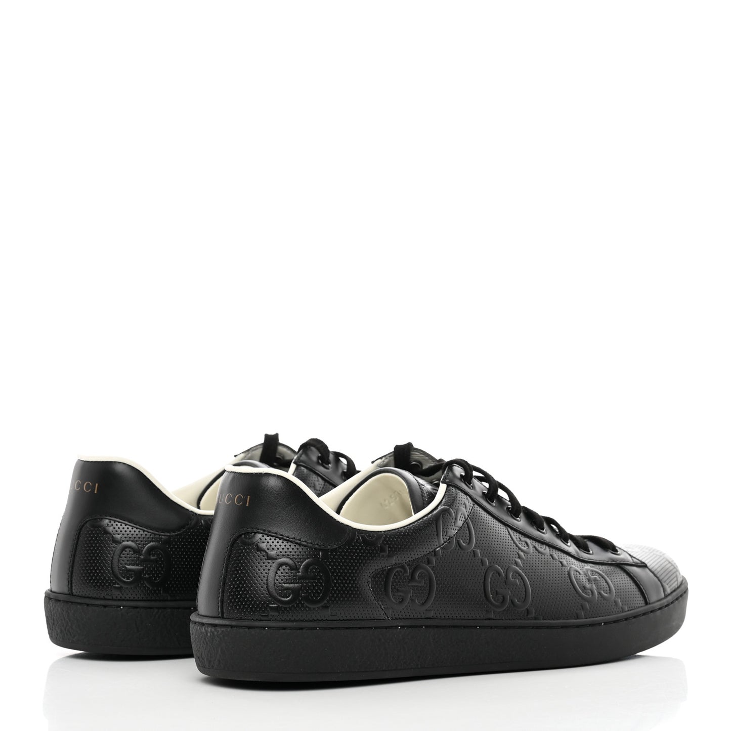 Calfskin GG Tennis Embossed Mens Ace Sneakers 11 Black