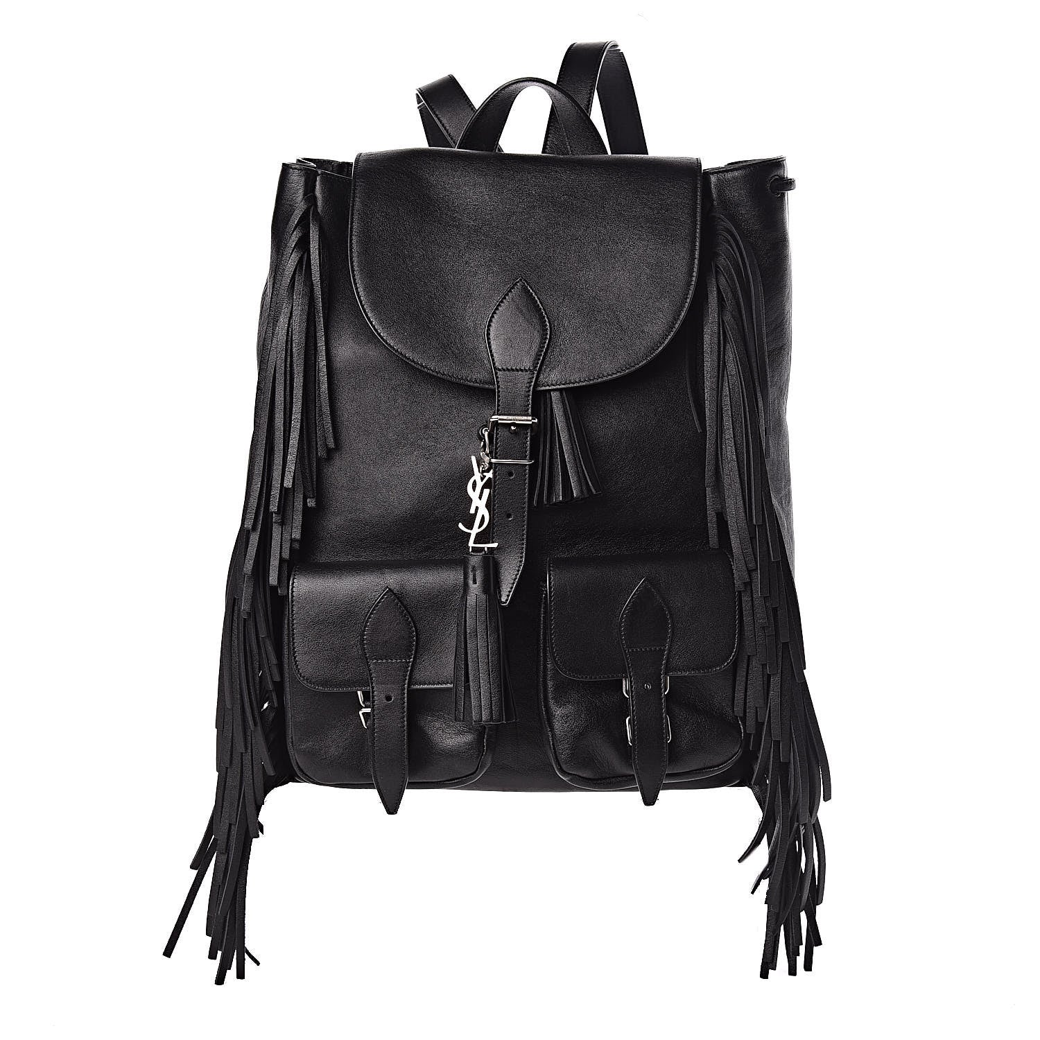Saint Laurent Calfskin Fringe Festival Backpack Black 1 of 10