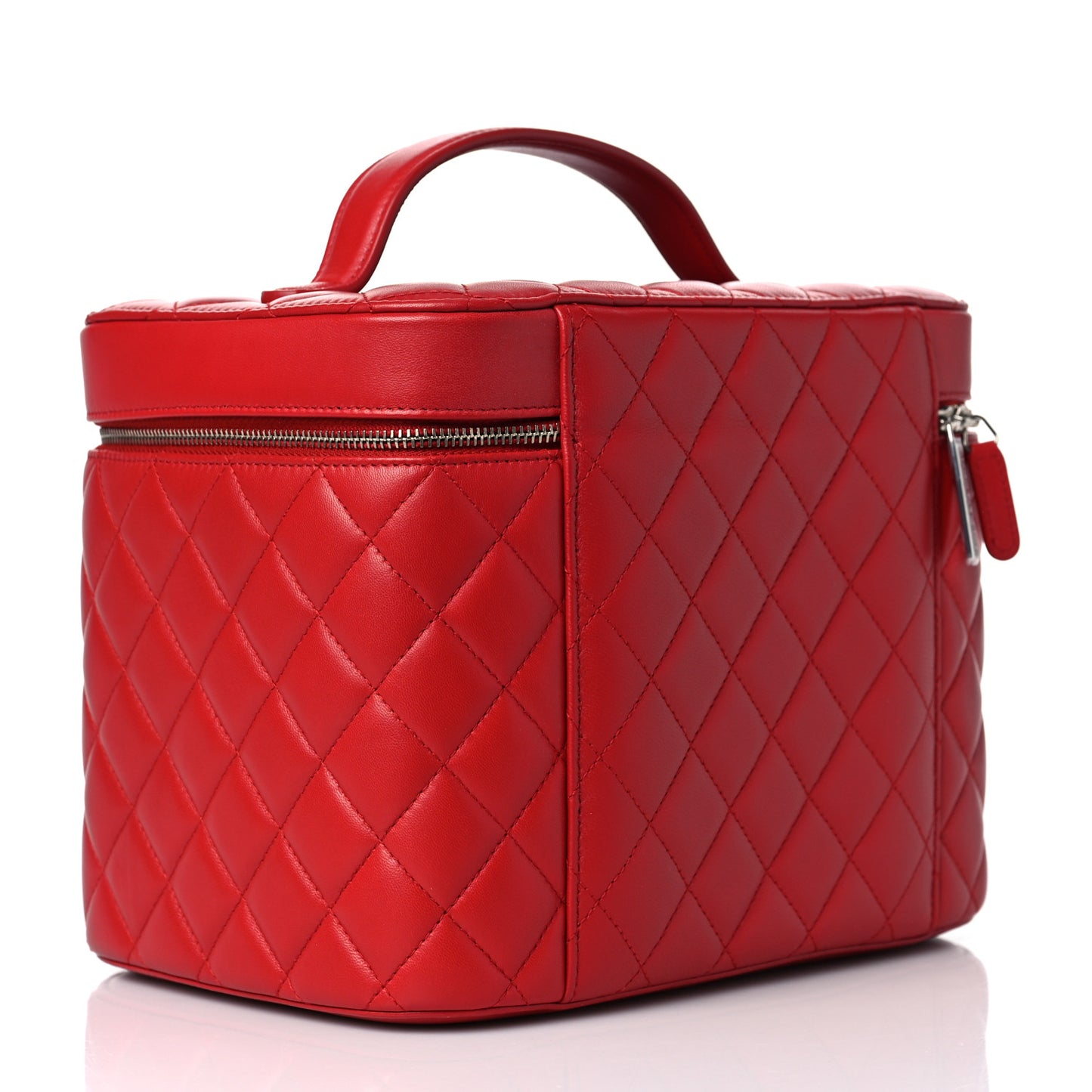 Lambskin Quilted Large Vanity Pouch Red