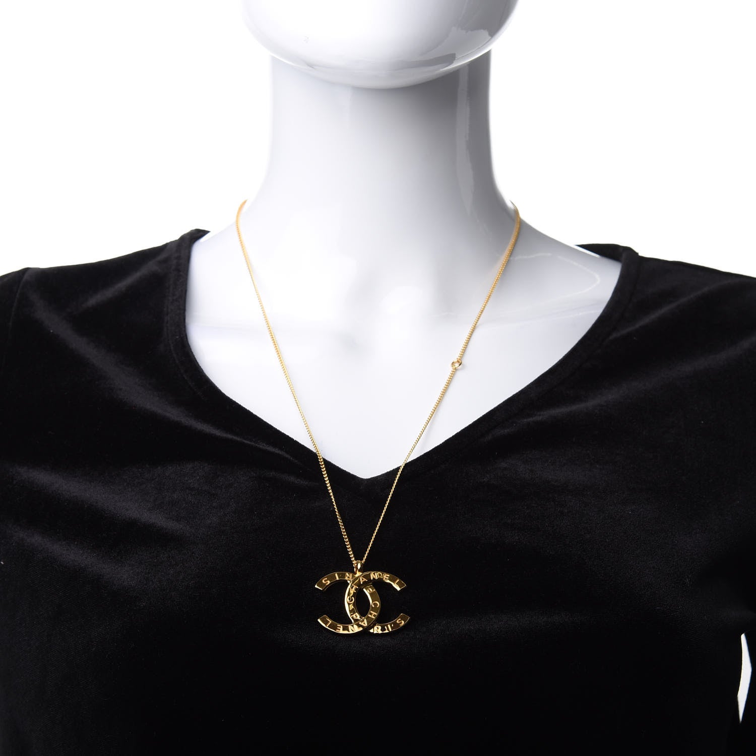 Chanel Metal CC Paris Button Necklace Gold 2 of 5