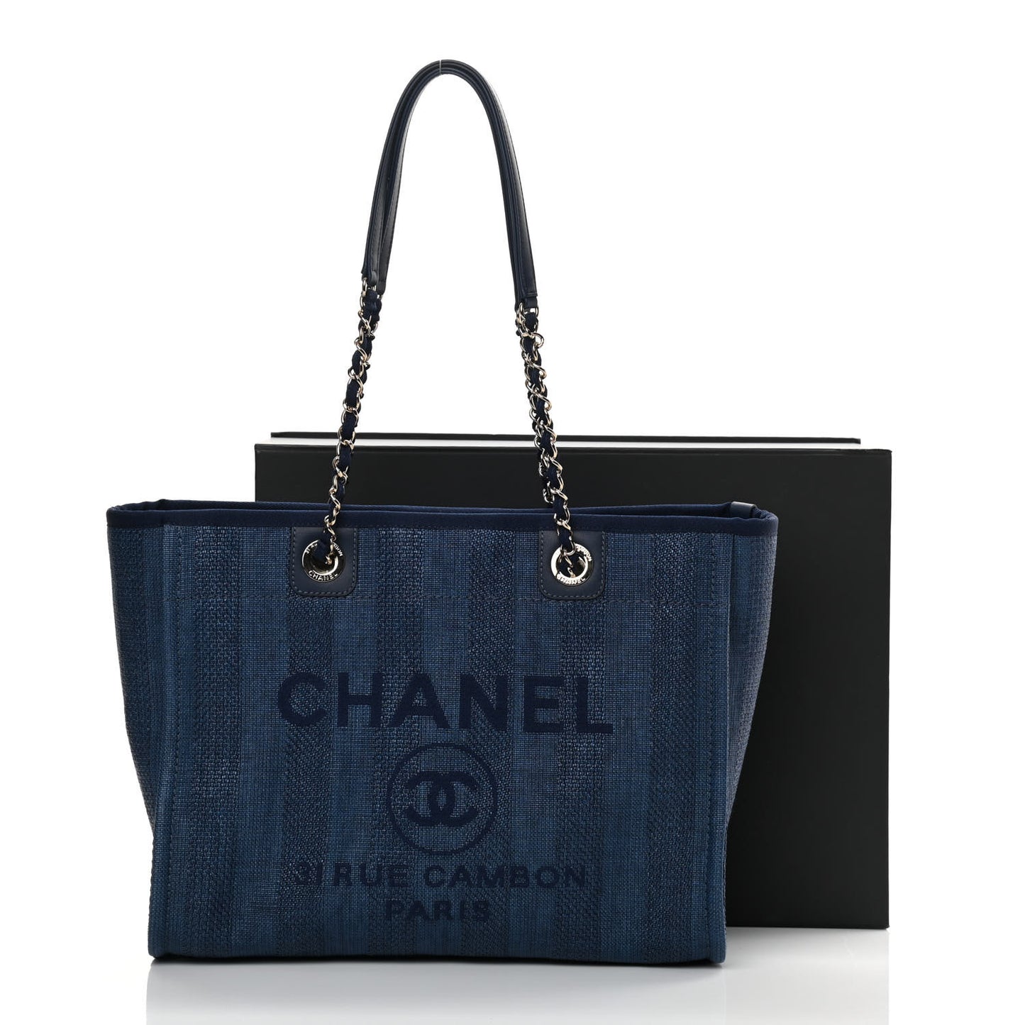 Mixed Fibers Striped Small Deauville Tote Navy Blue
