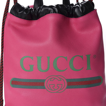 Gucci Grained Calfskin Logo Drawstring Backpack Box Pink Green Black 9 of 9