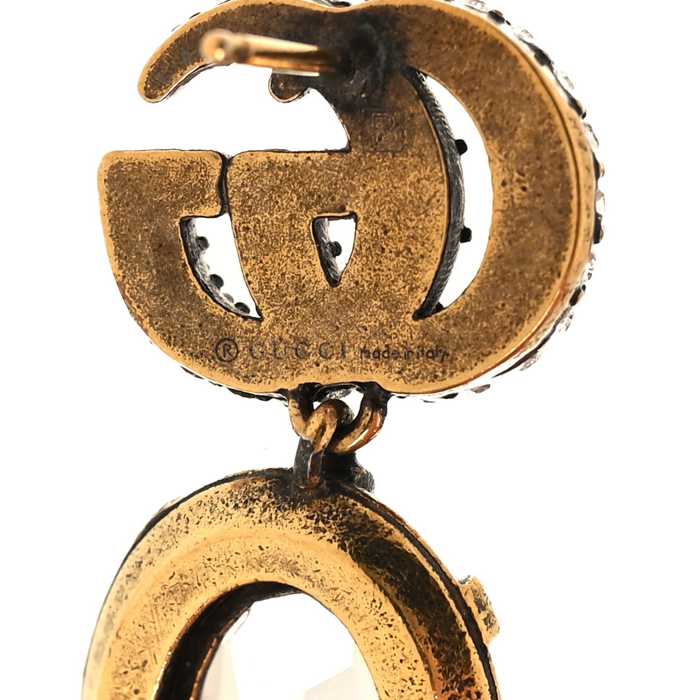 Metal Crystal Double G Drop Earrings Aged Gold