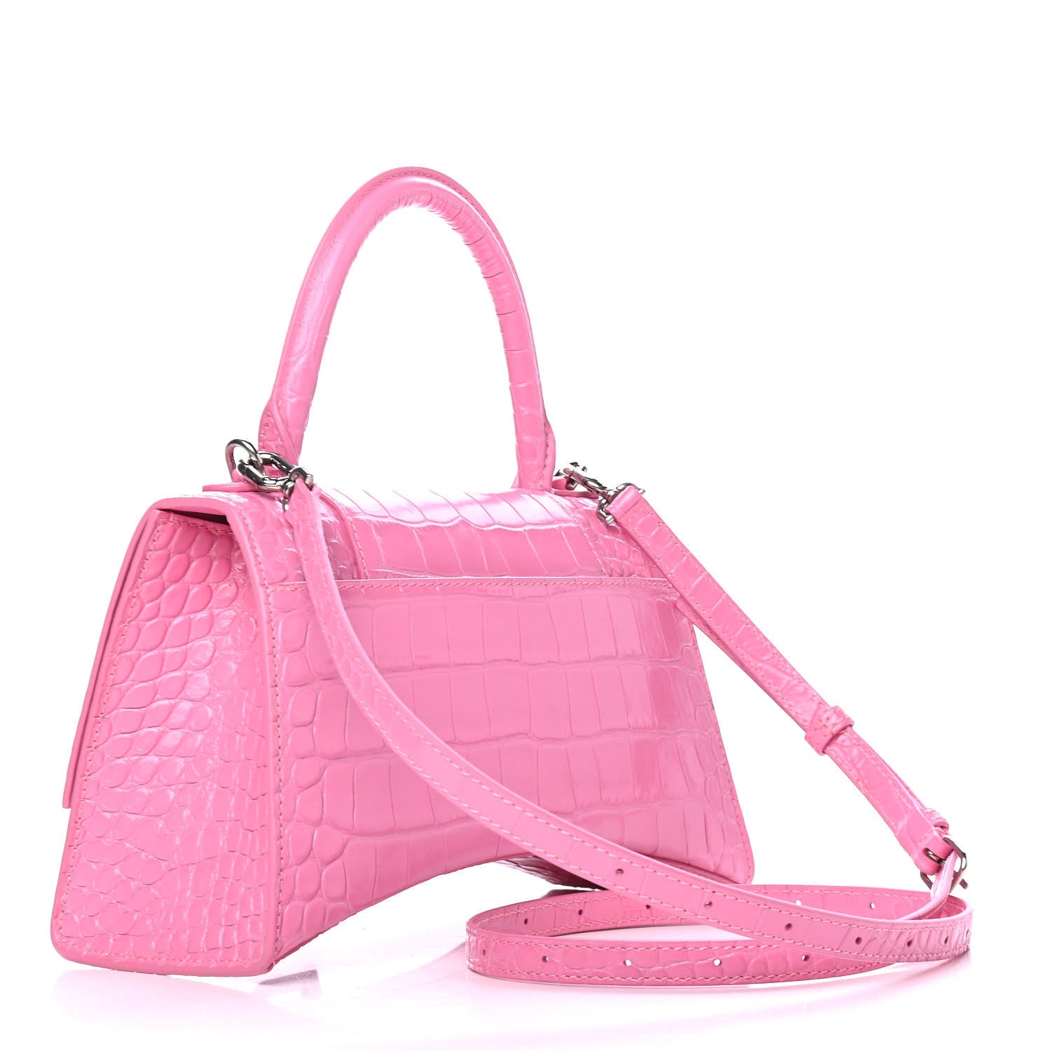 Balenciaga Shiny Calfskin Crocodile Embossed Small Hourglass Top Handle Bag Baby Pink 2 of 4