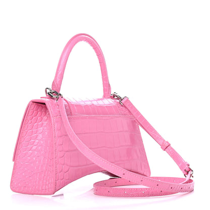 Balenciaga Shiny Calfskin Crocodile Embossed Small Hourglass Top Handle Bag Baby Pink 2 of 4