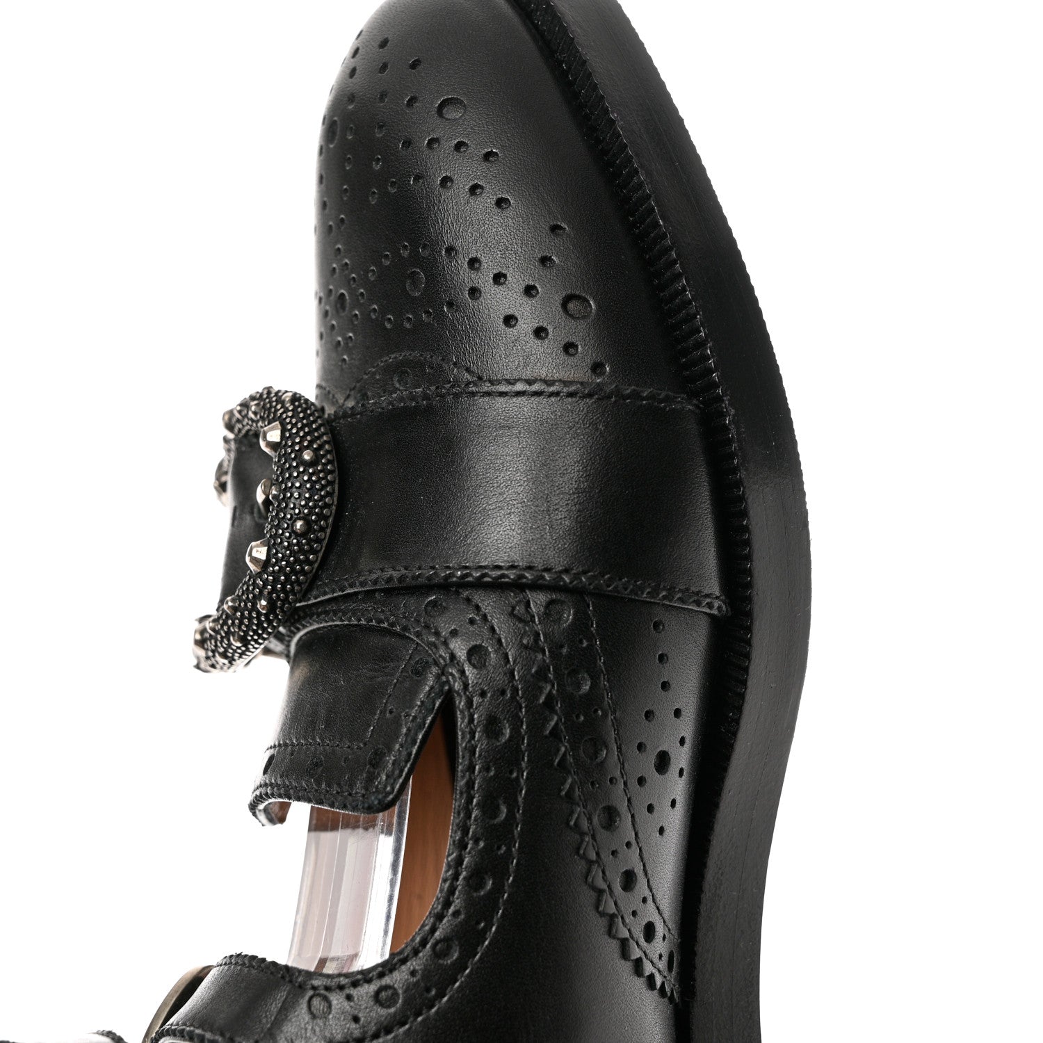 Gucci Calfskin Queercore Brogue Knee High Boots 37 Black 1169350