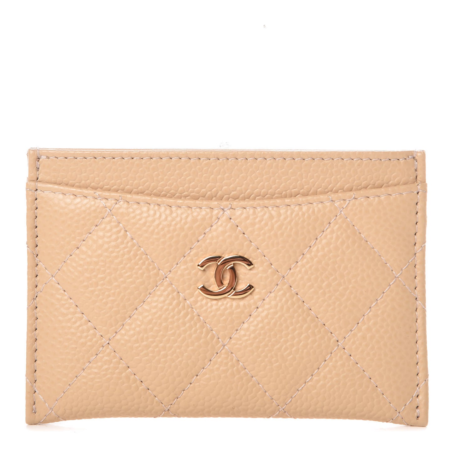 Caviar Quilted Card Holder Beige