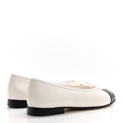Chanel Lambskin Cap Toe CC Ballerina Flats 37.5 White Black 4 of 9