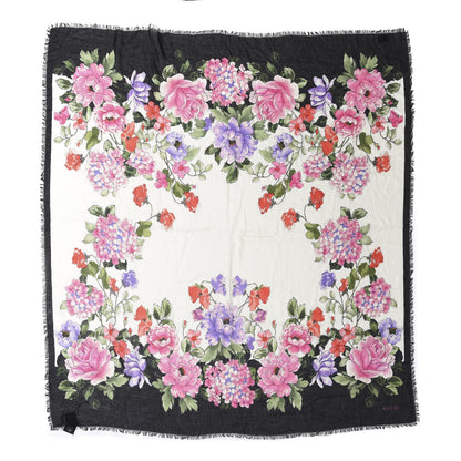 Gucci Wool Silk Rising Flowers Square Shawl White 1 of 4