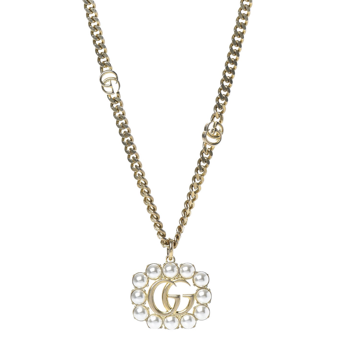 Pearl Embellished Double G Necklace Aged Gold