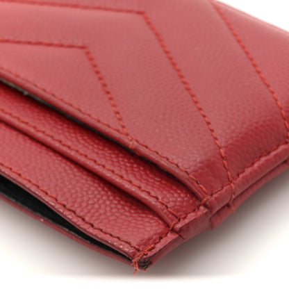 Saint Laurent Grain De Poudre Matelasse Chevron Monogram Credit Card Case New Red 11 of 12