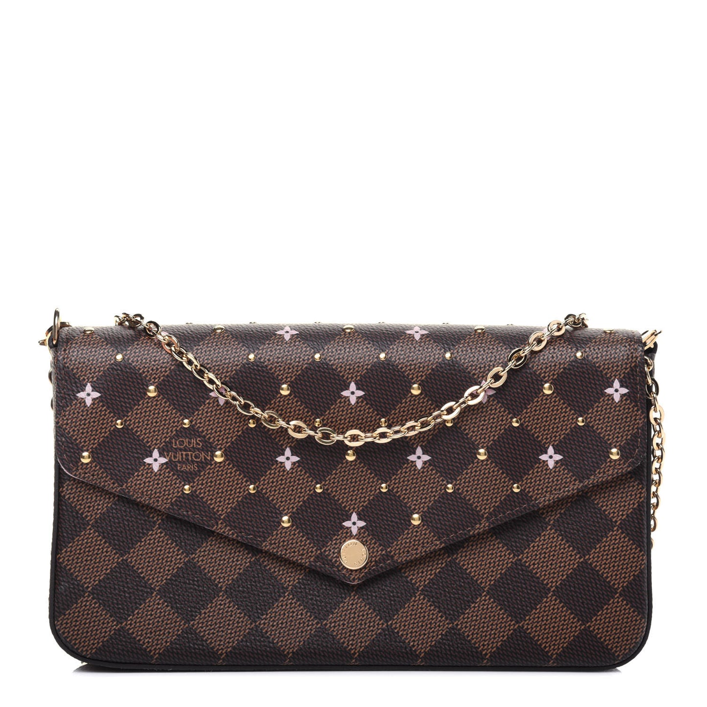 Damier Ebene Studded Pochette Felicie Chain Wallet