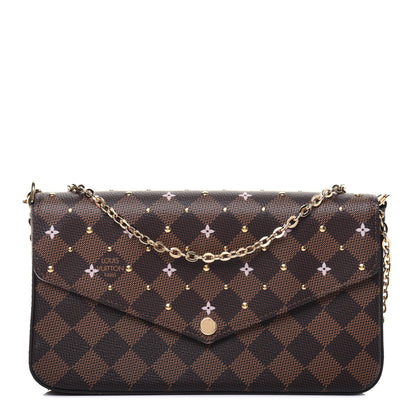 Louis Vuitton Damier Ebene Studded Pochette Felicie Chain Wallet 1 of 11