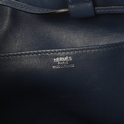 Hermes Volupto Calfskin Swift Sac Licol 17 Bleu Nuit Vert Bengale Cognac 5 of 6