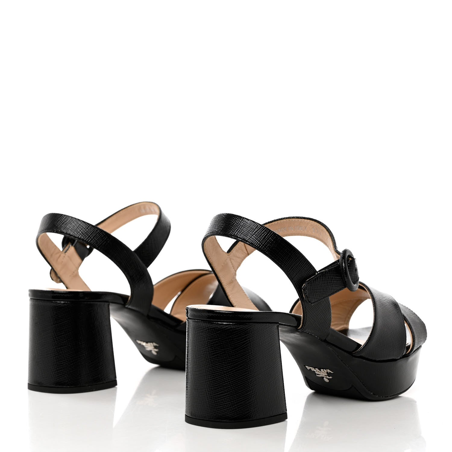 Prada Vernice Saffiano Embossed Crisscross Platform 20/65mm Sandals 37.5 Black 4 of 10