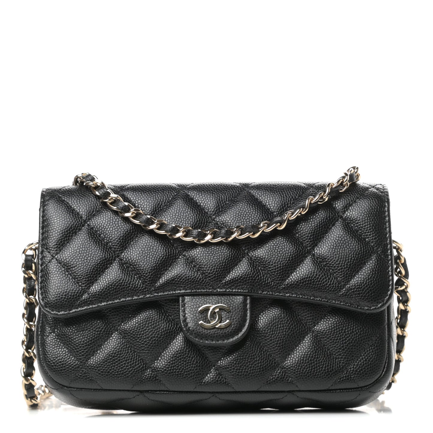 Caviar Quilted Flap Phone Holder With Chain Black