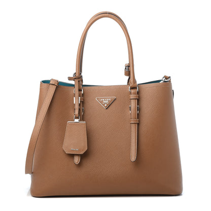 Prada Saffiano Cuir Medium Double Handle Tote Cannella Turchese 1 of 9