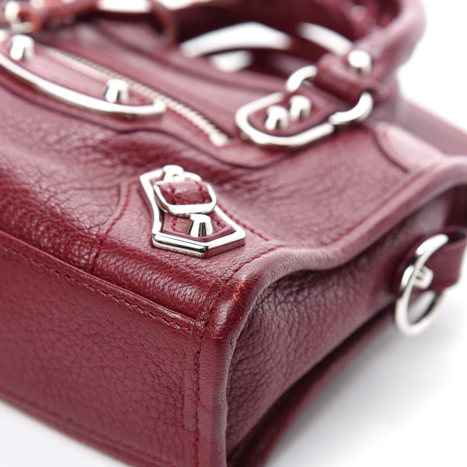 Balenciaga Chevre Silver Metallic Edge Hardware Nano City Rouge Lie De Vin 9 of 12