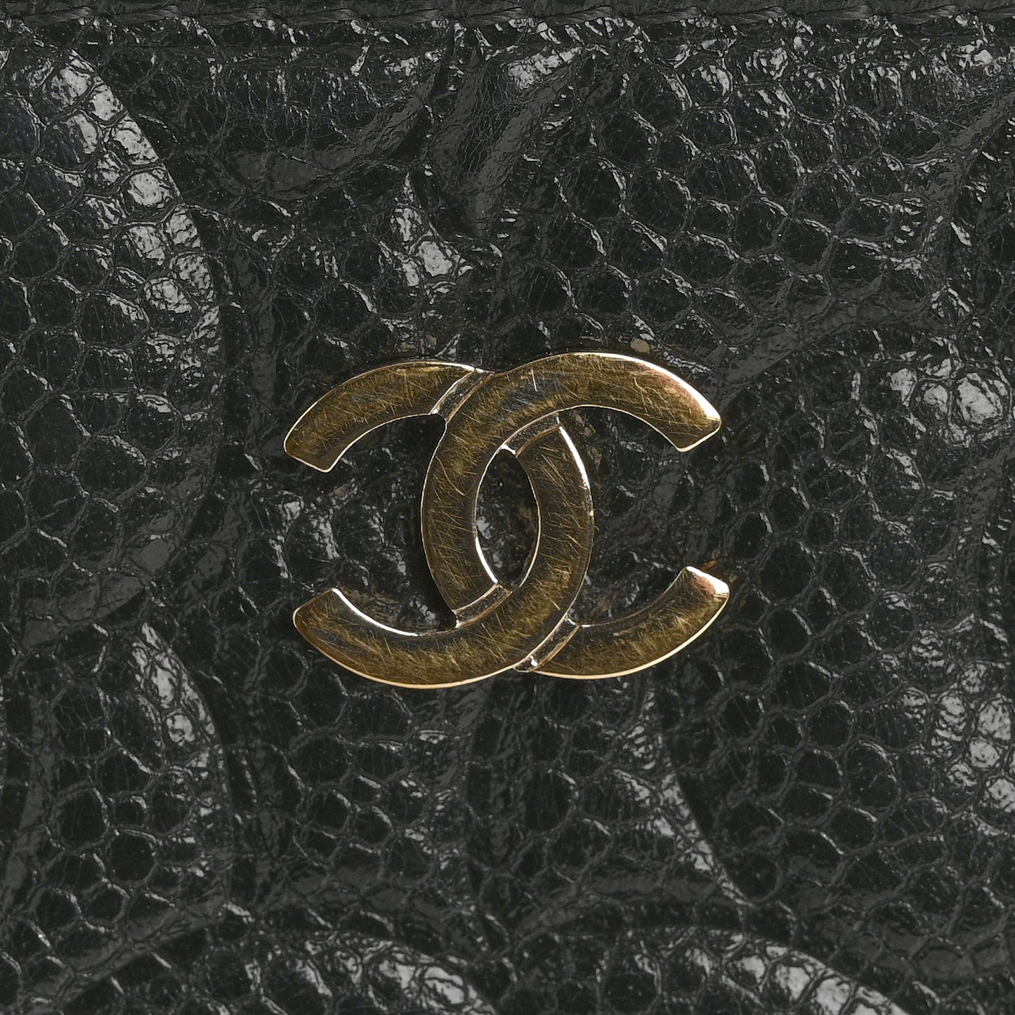 Caviar Camellia Embossed Classic Flat Wallet Pouch Black