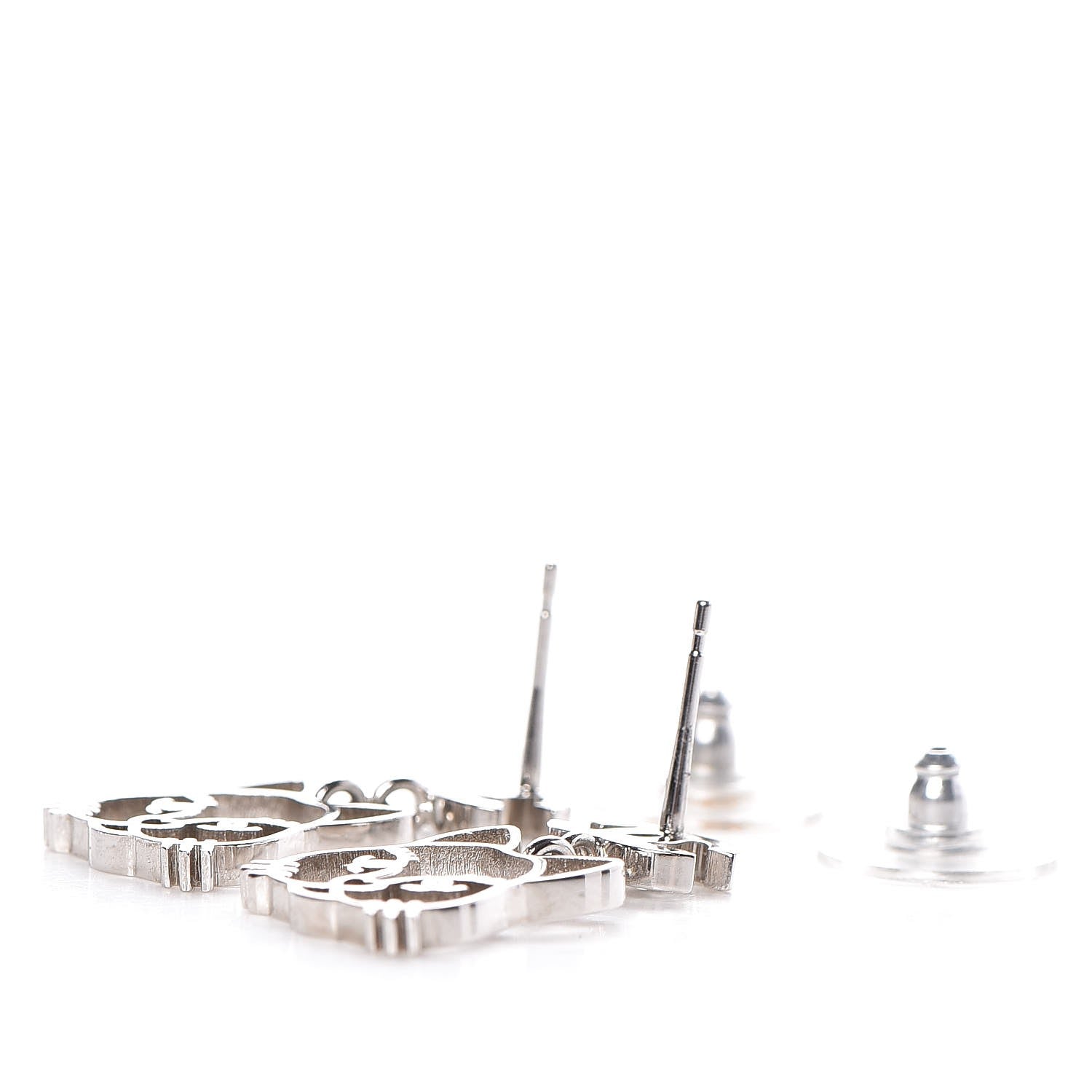 Chanel Crystal Emoji Choupette Cat CC Earrings Silver 3 of 5