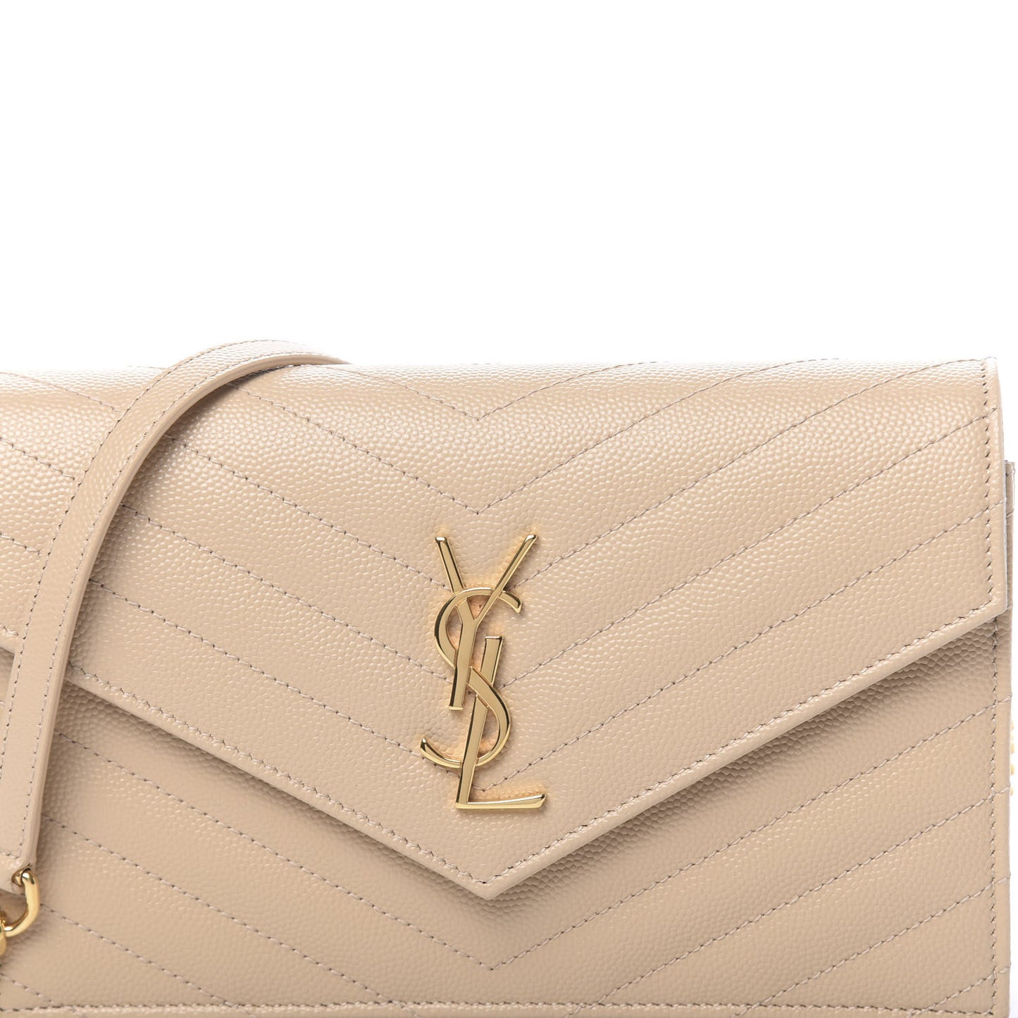 Grain De Poudre Matelasse Chevron Monogram Envelope Chain Wallet Nude Powder