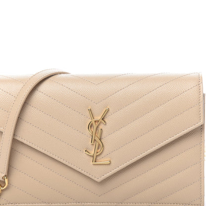 Saint Laurent Grain De Poudre Matelasse Chevron Monogram Envelope Chain Wallet Nude Powder 10 of 11