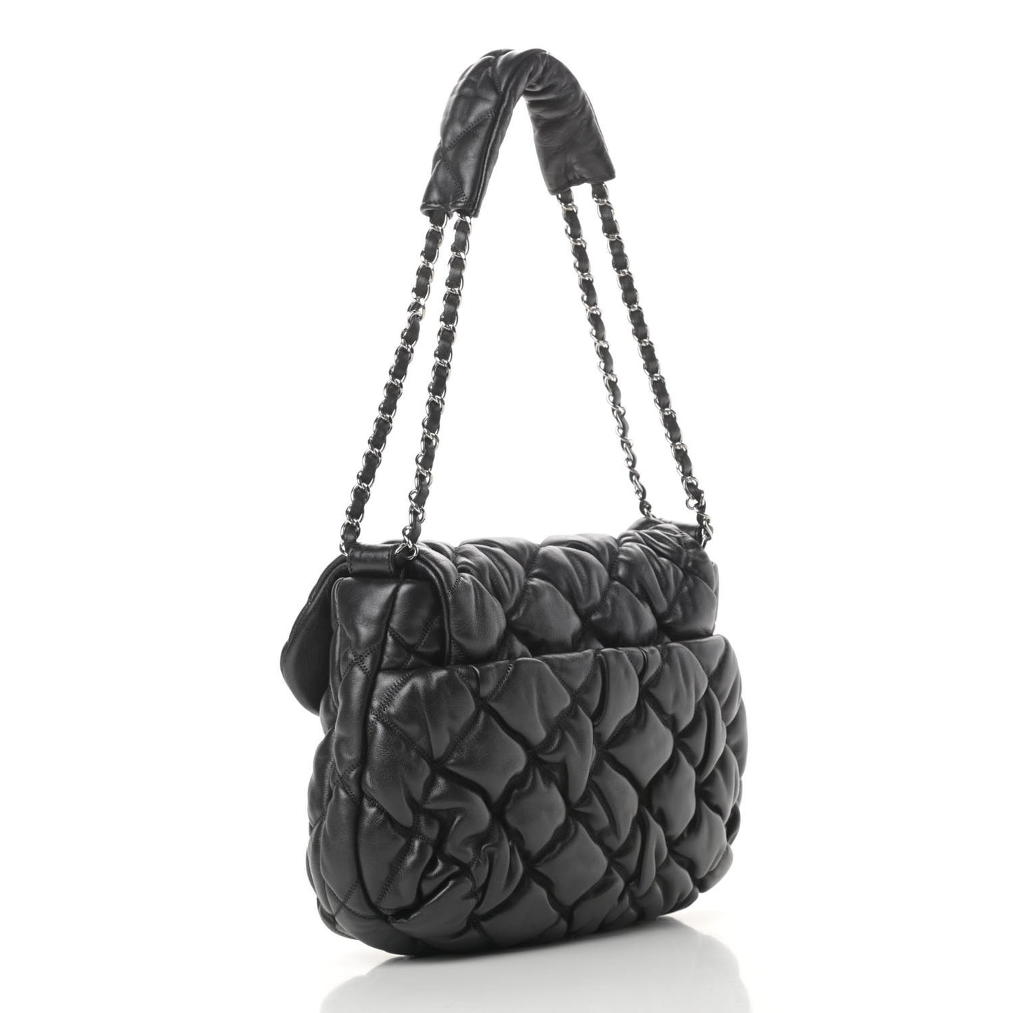 Lambskin Bubble Quilt Flap Bag Black