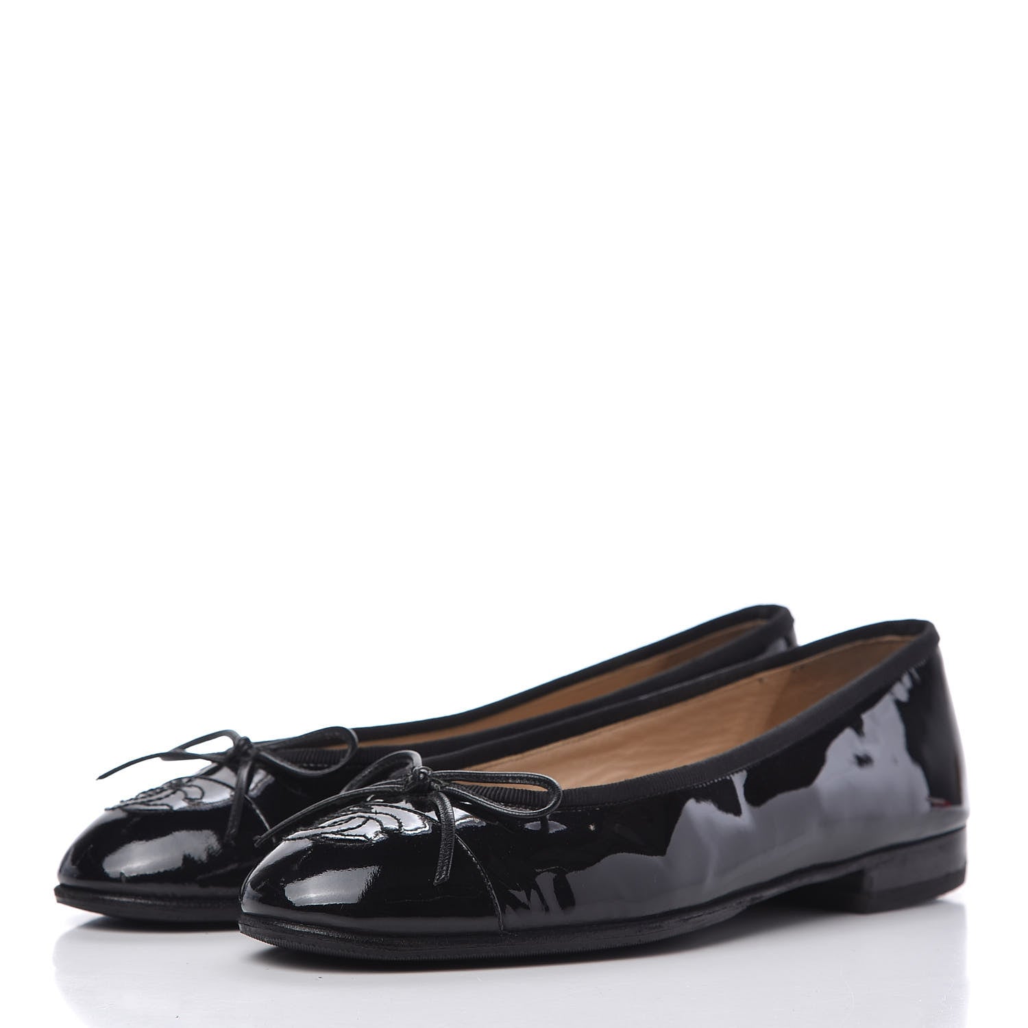 Chanel Patent CC Cap Toe Ballerina Flats 37.5 Black 3 of 9