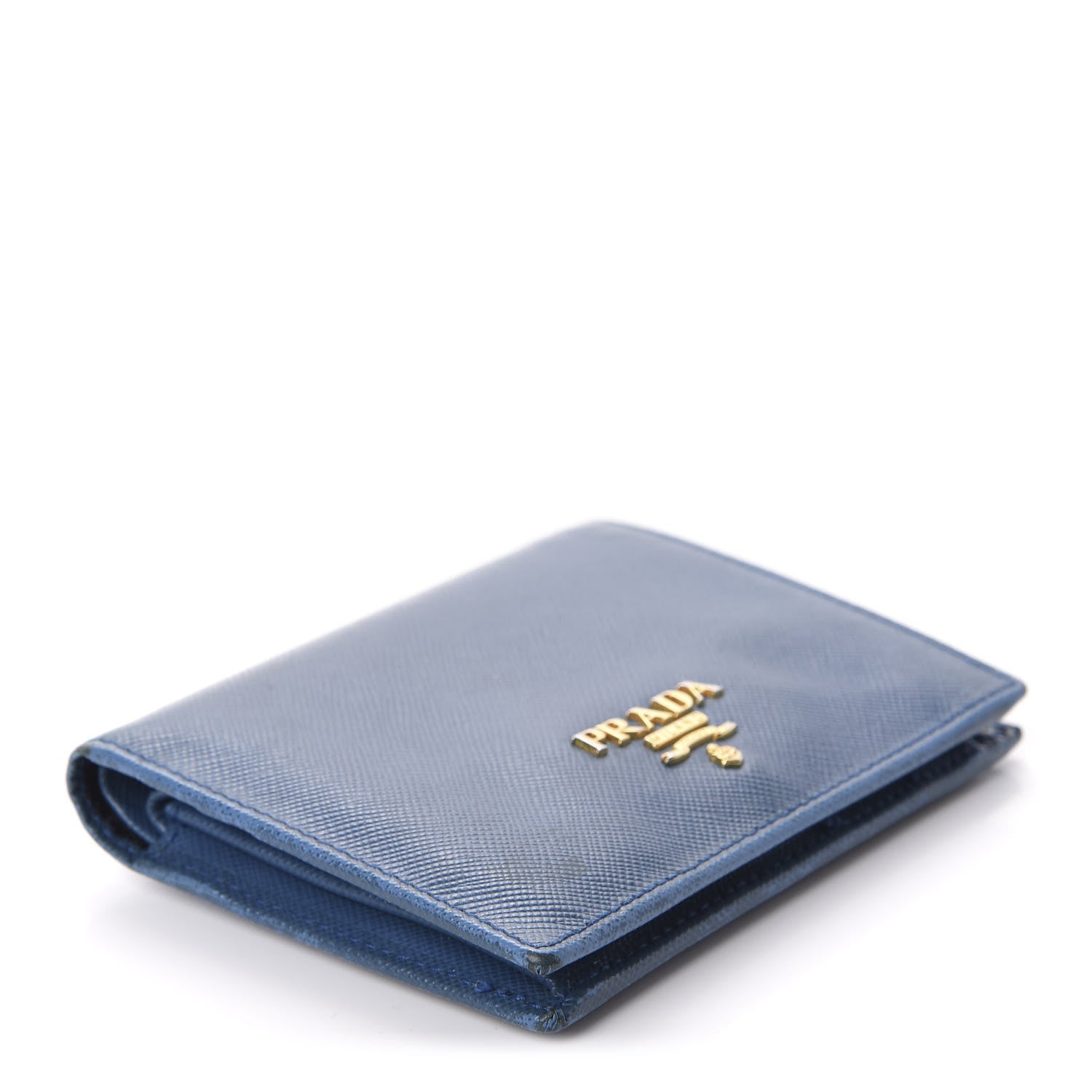 Prada Saffiano Metal Compact Snap Bi-Fold Wallet Cobalto 4 of 9