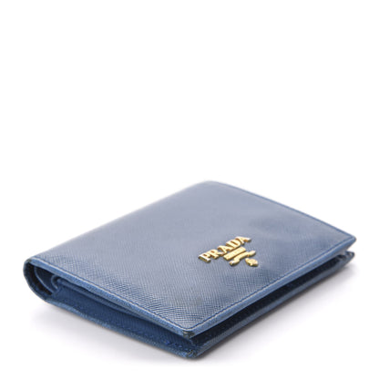 Prada Saffiano Metal Compact Snap Bi-Fold Wallet Cobalto 4 of 9