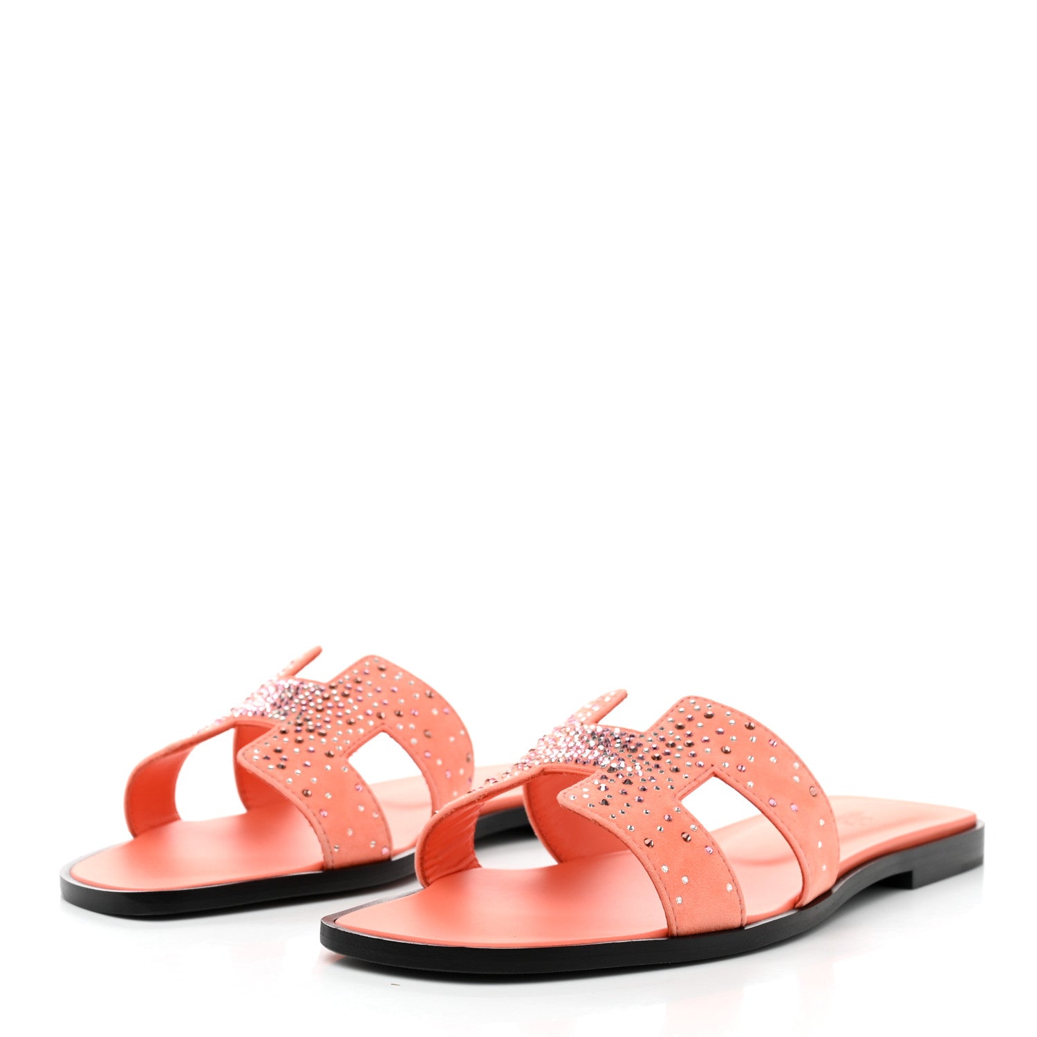 Hermes Suede Goatskin Rhinestone Oran Sandals 40 40 Orange Joey 3 of 9
