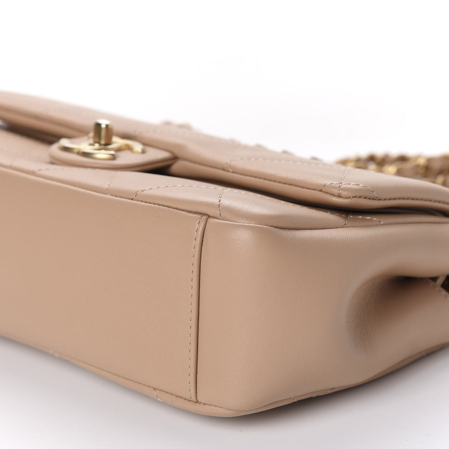 Lambskin A Real Catch Flap Bag Beige