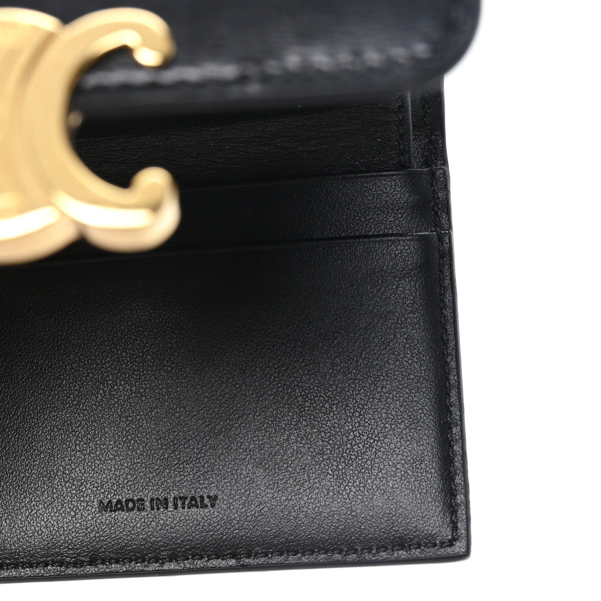 Calfskin Compact Triomphe Wallet With Coin Purse Black