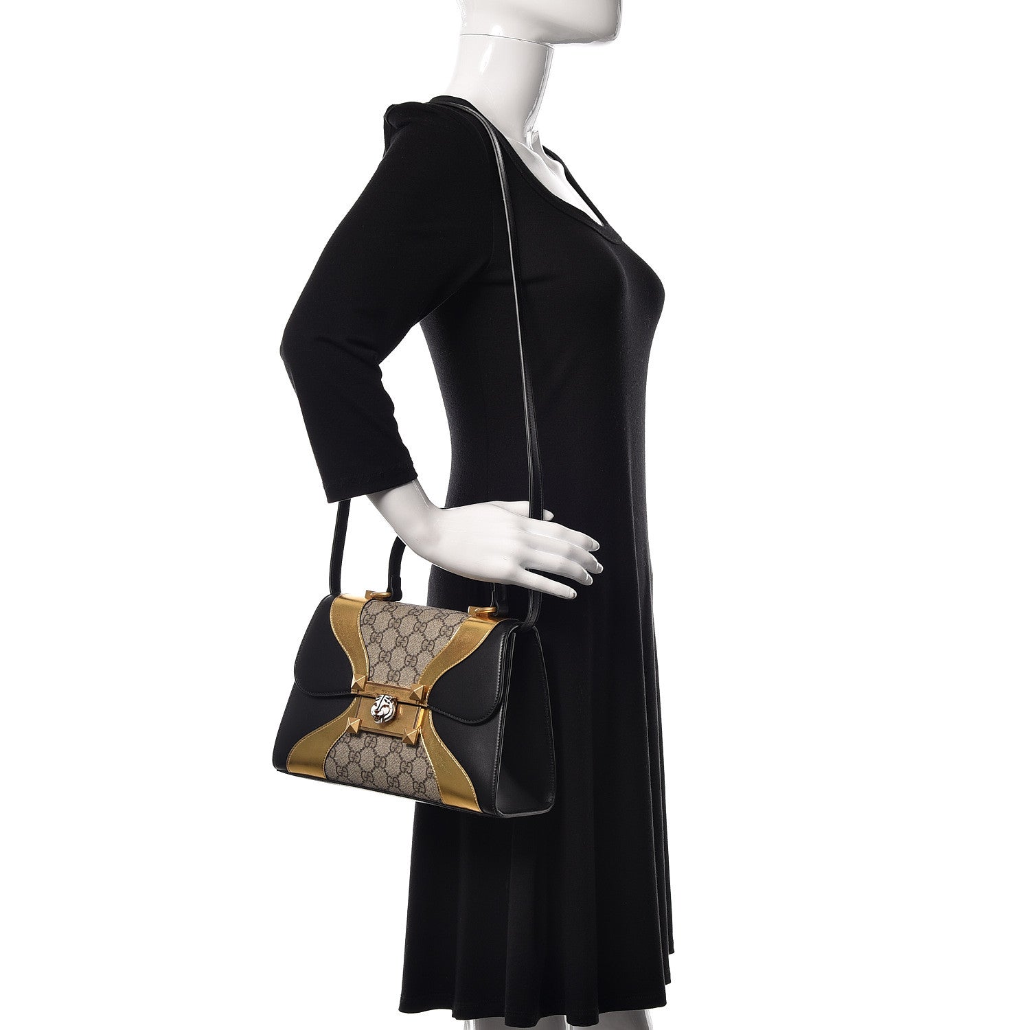 Gucci GG Supreme Monogram Small Osiride Top Handle Bag Black Gold 2 of 11