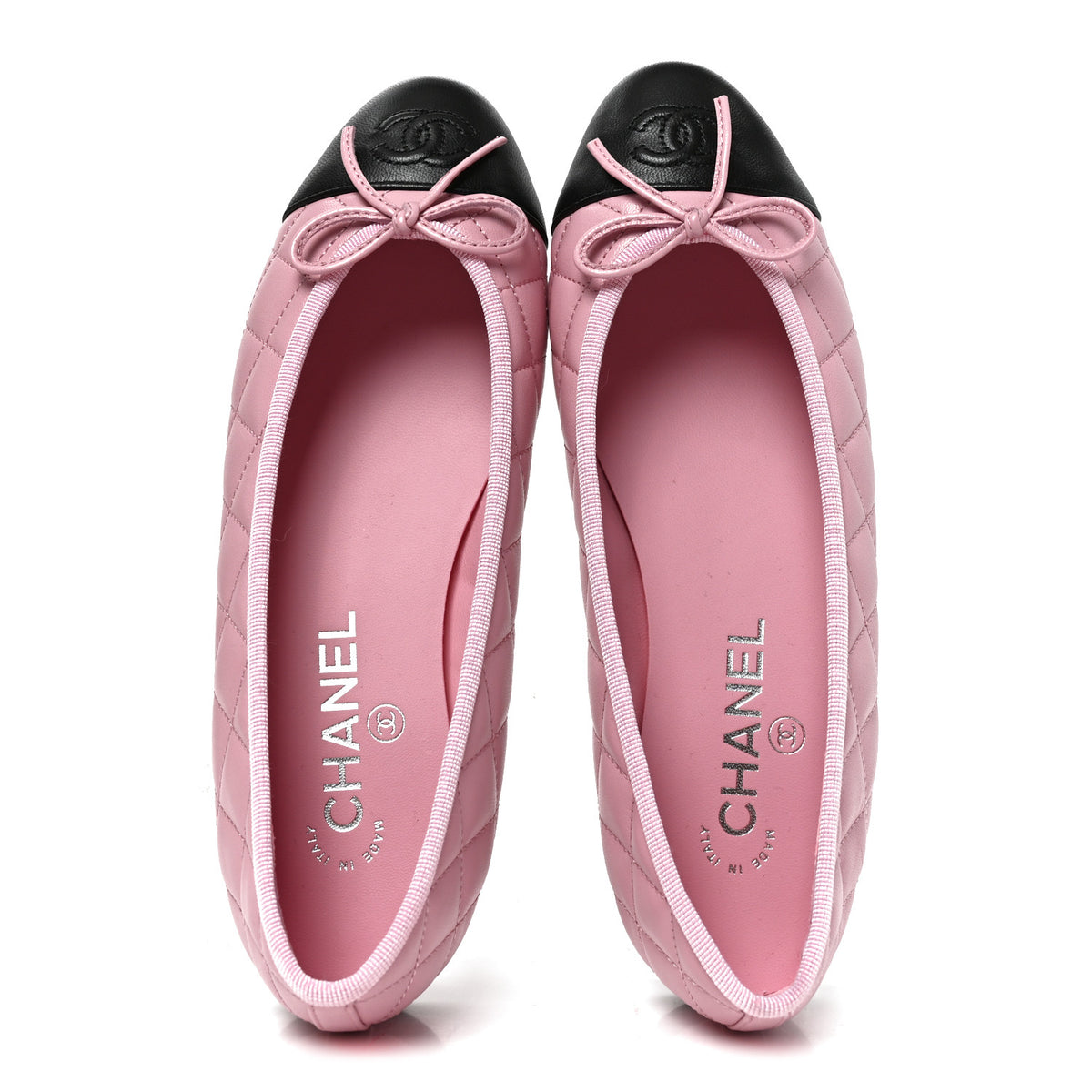 Lambskin Quilted CC Cap Toe Ballerina Flats 37.5 Pink Black