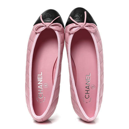 Chanel Lambskin Quilted CC Cap Toe Ballerina Flats 37.5 Pink Black 5 of 8