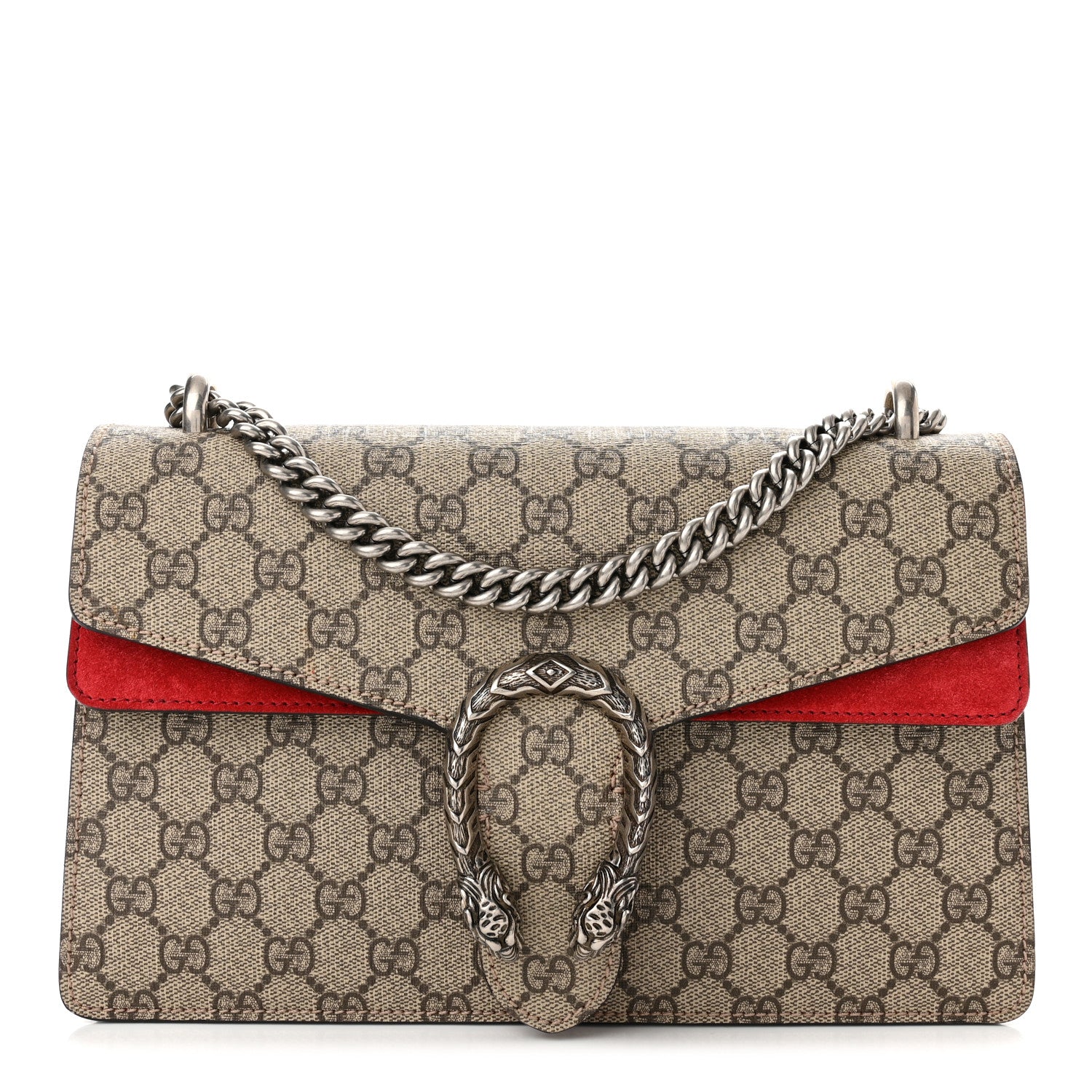 Gucci GG Supreme Monogram Suede Small Dionysus Shoulder Bag Beige Ebony Vulcanic Red 1 of 10