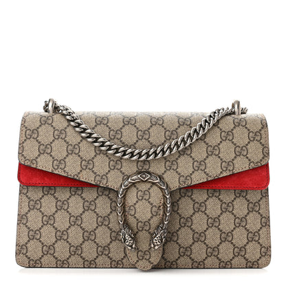 Gucci GG Supreme Monogram Suede Small Dionysus Shoulder Bag Beige Ebony Vulcanic Red 1 of 10