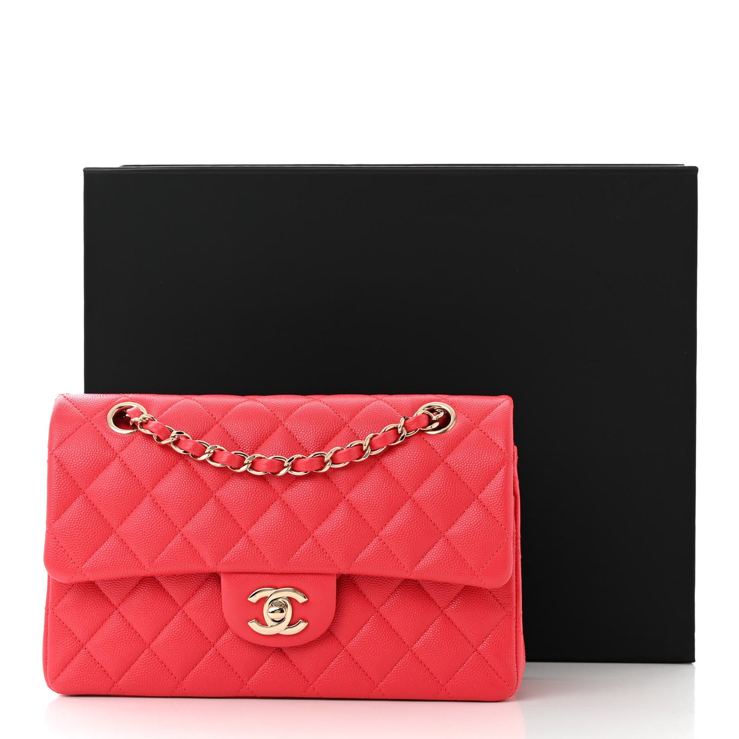 Caviar Quilted Small Double Flap Dark Pink