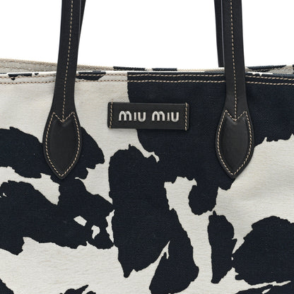 Miu Miu Tessuto Cow Print Shopping Tote Black White 7 of 9