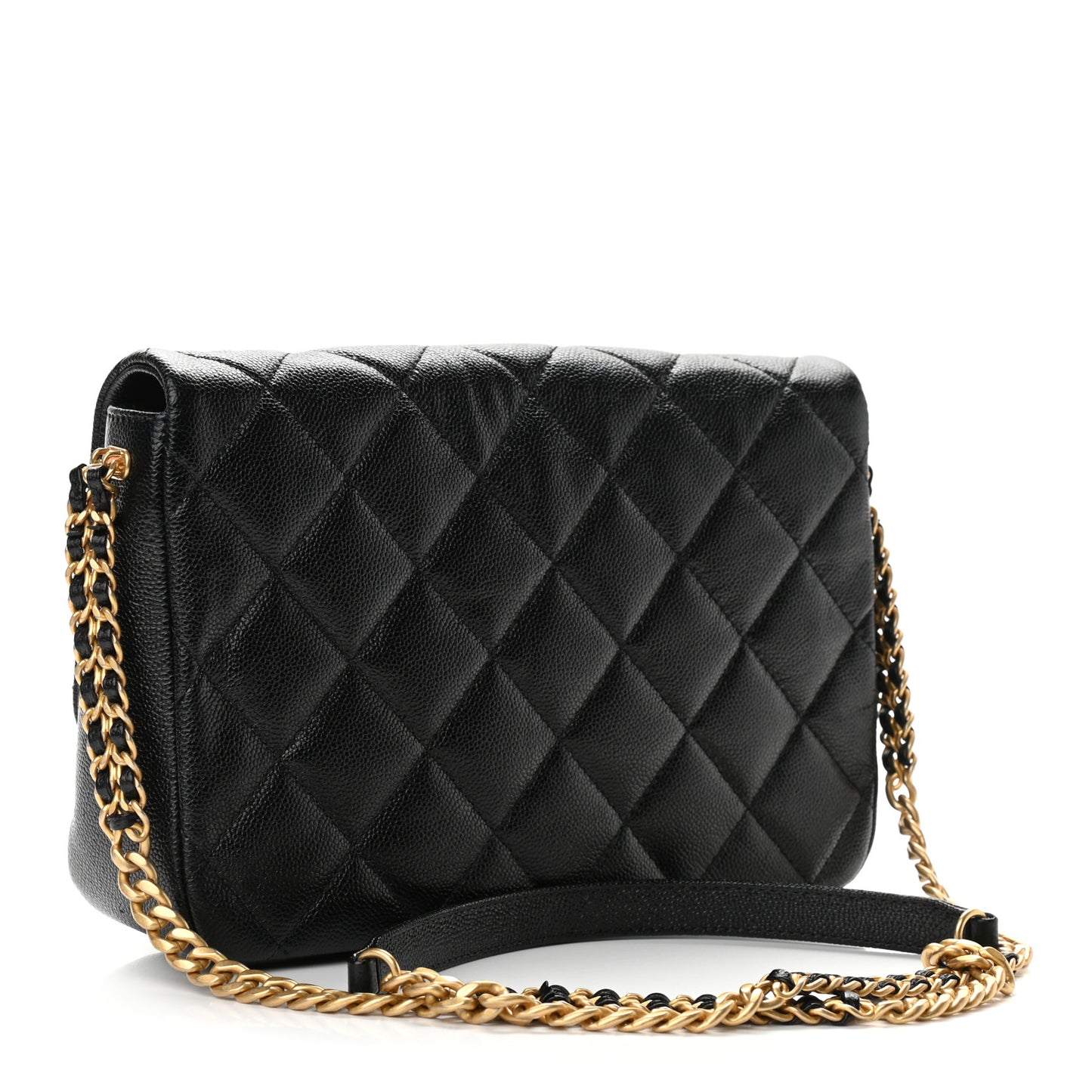 Shiny Caviar Quilted Large Chain Melody Flap Black