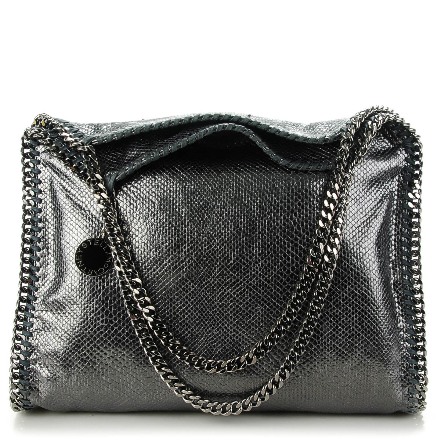 Metallic Snake Print Small Falabella Tote Grey