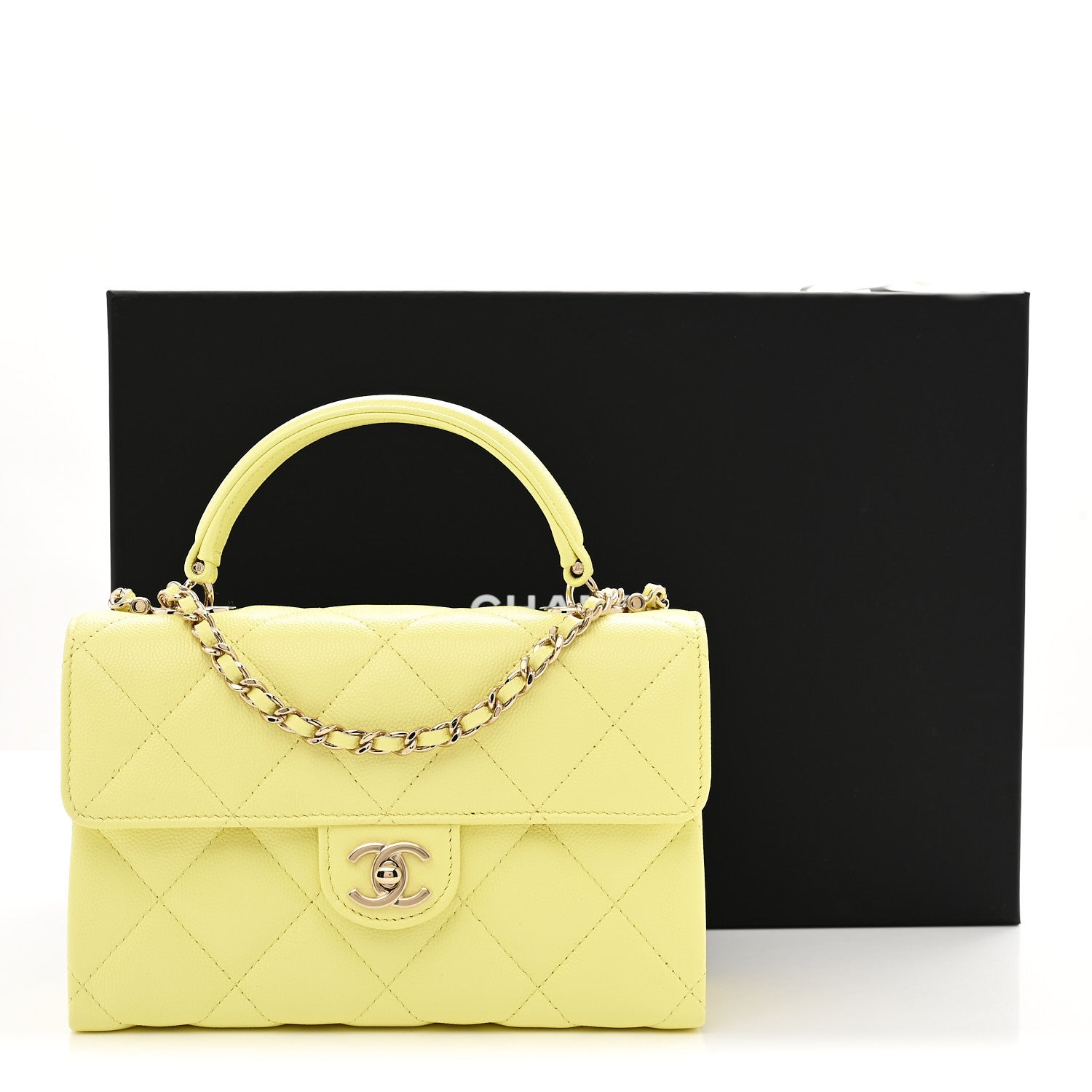 Chanel Caviar Quilted Retro Mini Twist Top Handle Clutch Flap Light Yellow 11 of 11