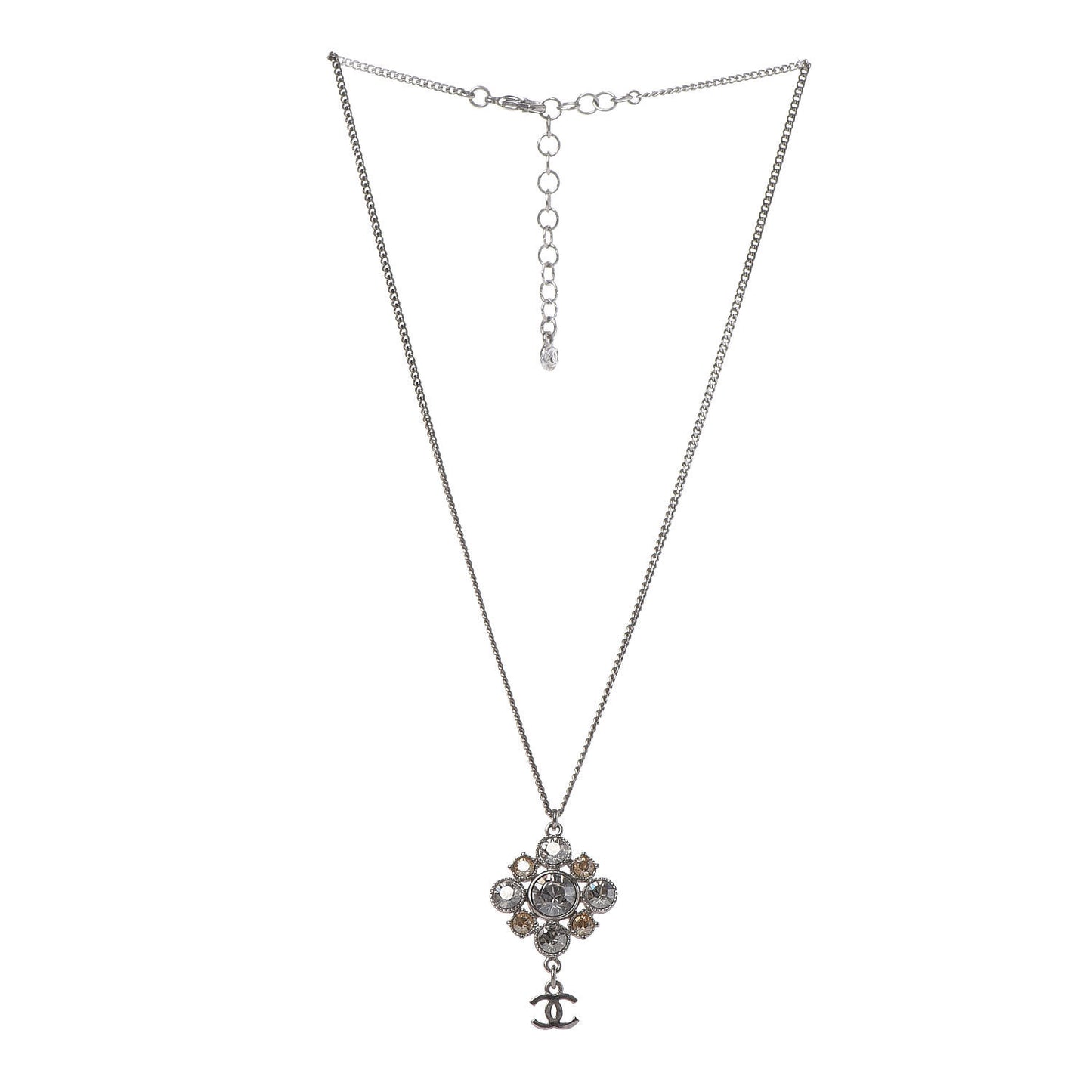 Crystal CC Drop Pendant Necklace Silver