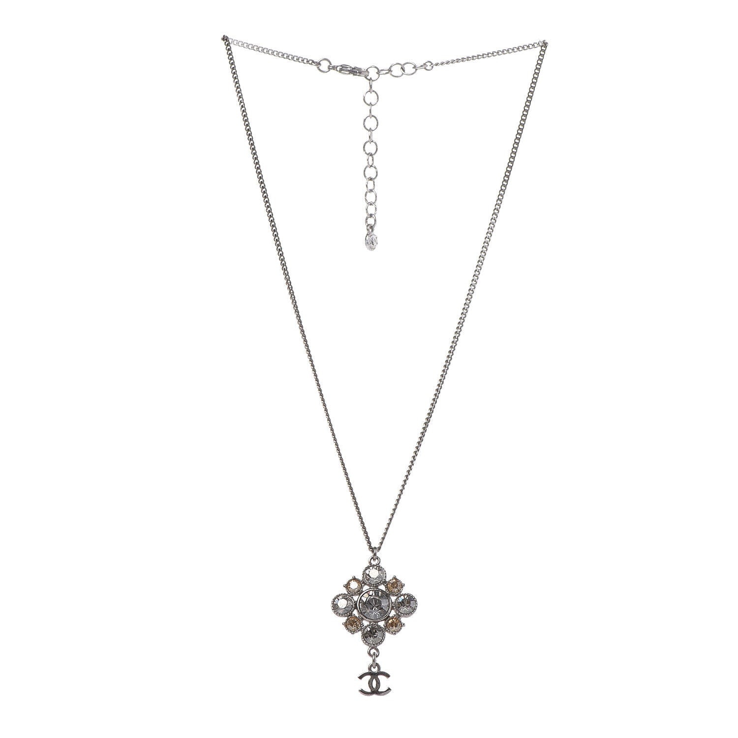 Chanel Crystal CC Drop Pendant Necklace Silver 3 of 4
