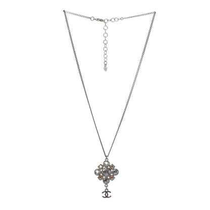 Chanel Crystal CC Drop Pendant Necklace Silver 3 of 4