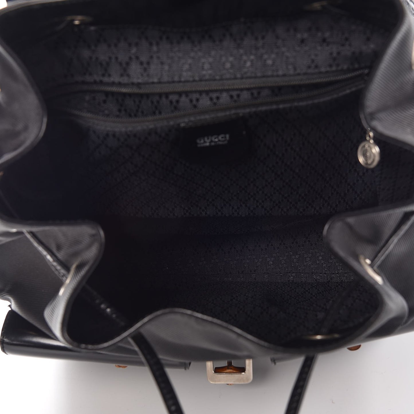 Patent Leather Nylon Bamboo Backpack Black