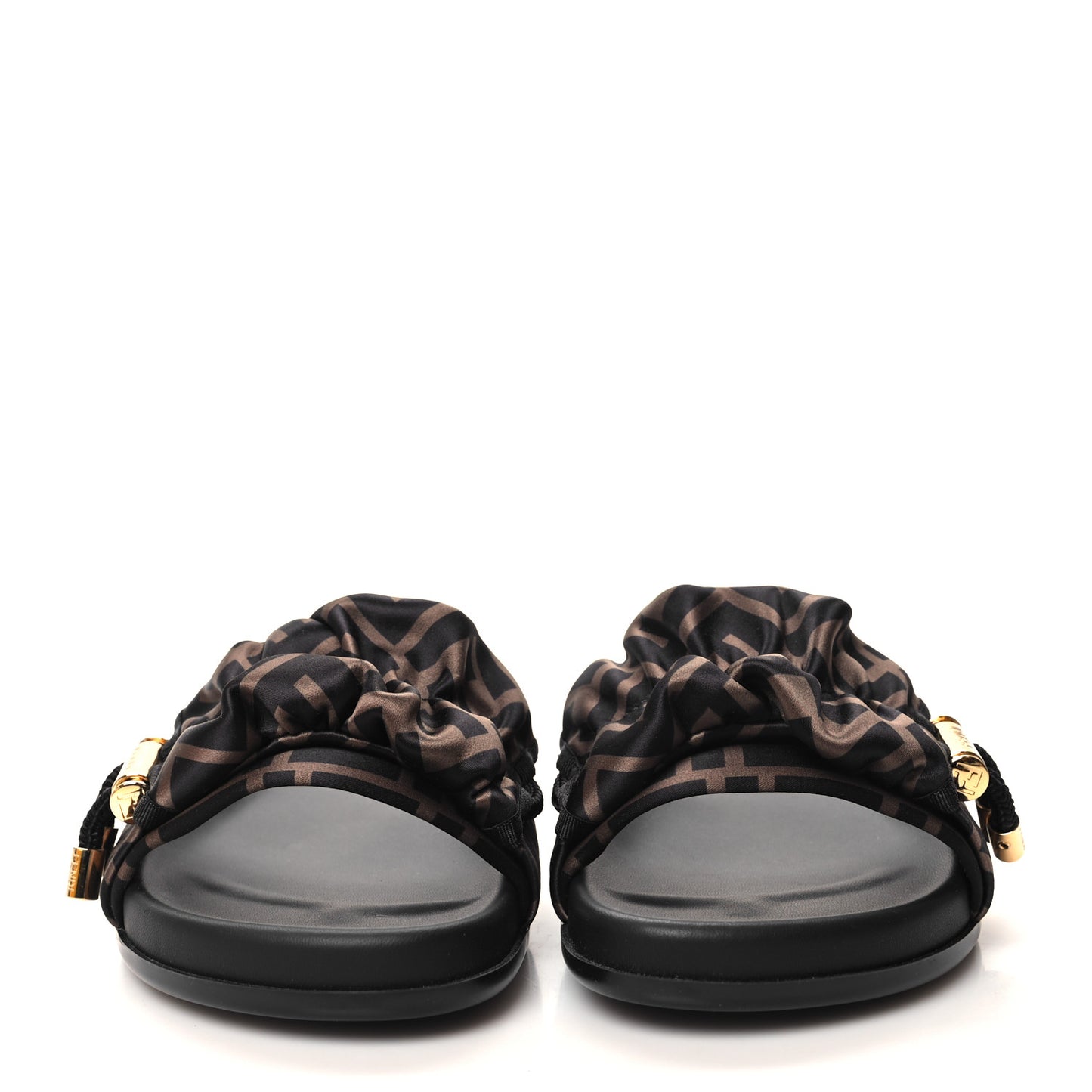 Satin FF Fendi Feel Slide Sandals 36.5 Tobacco Black
