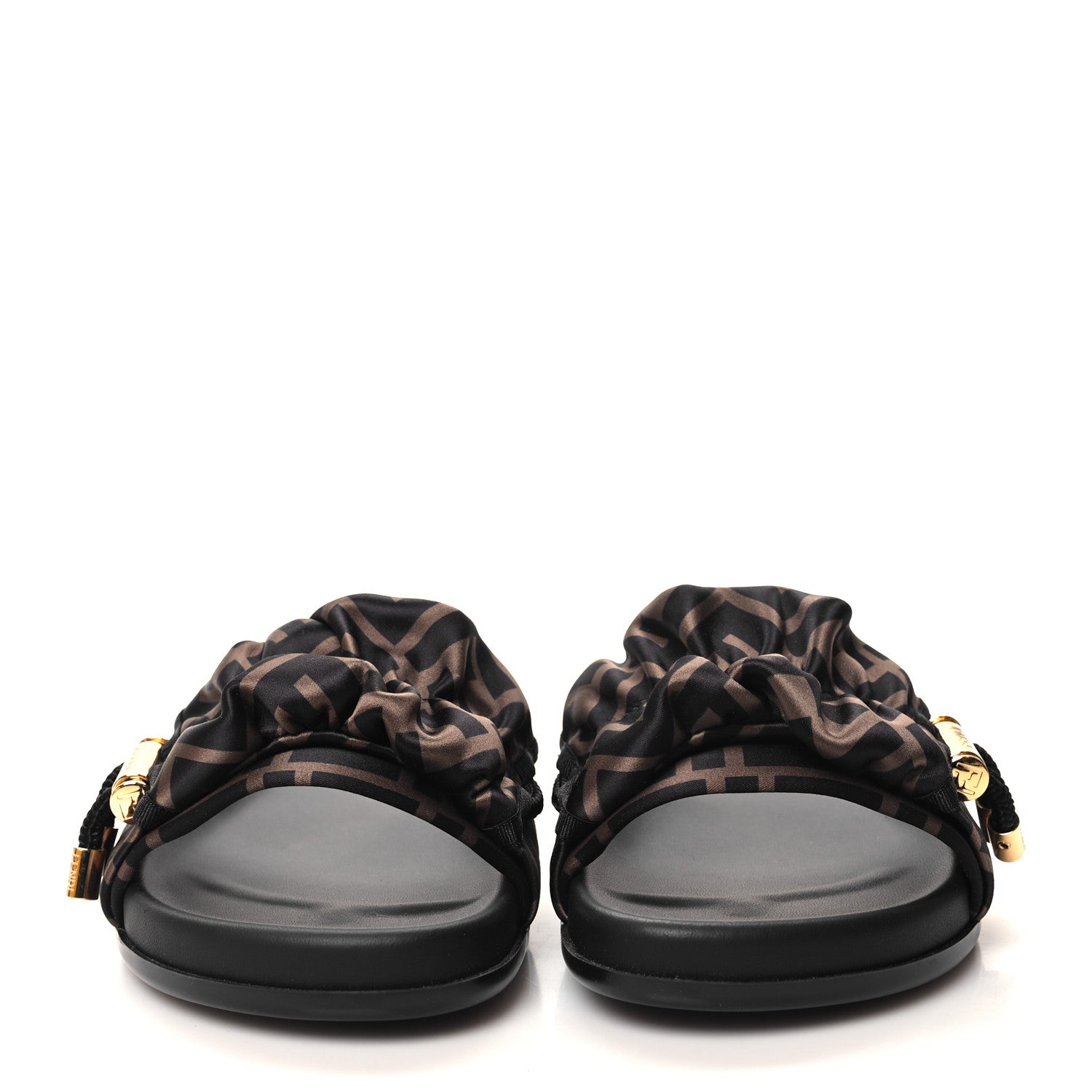 Fendi Satin FF Fendi Feel Slide Sandals 36.5 Tobacco Black 2 of 8